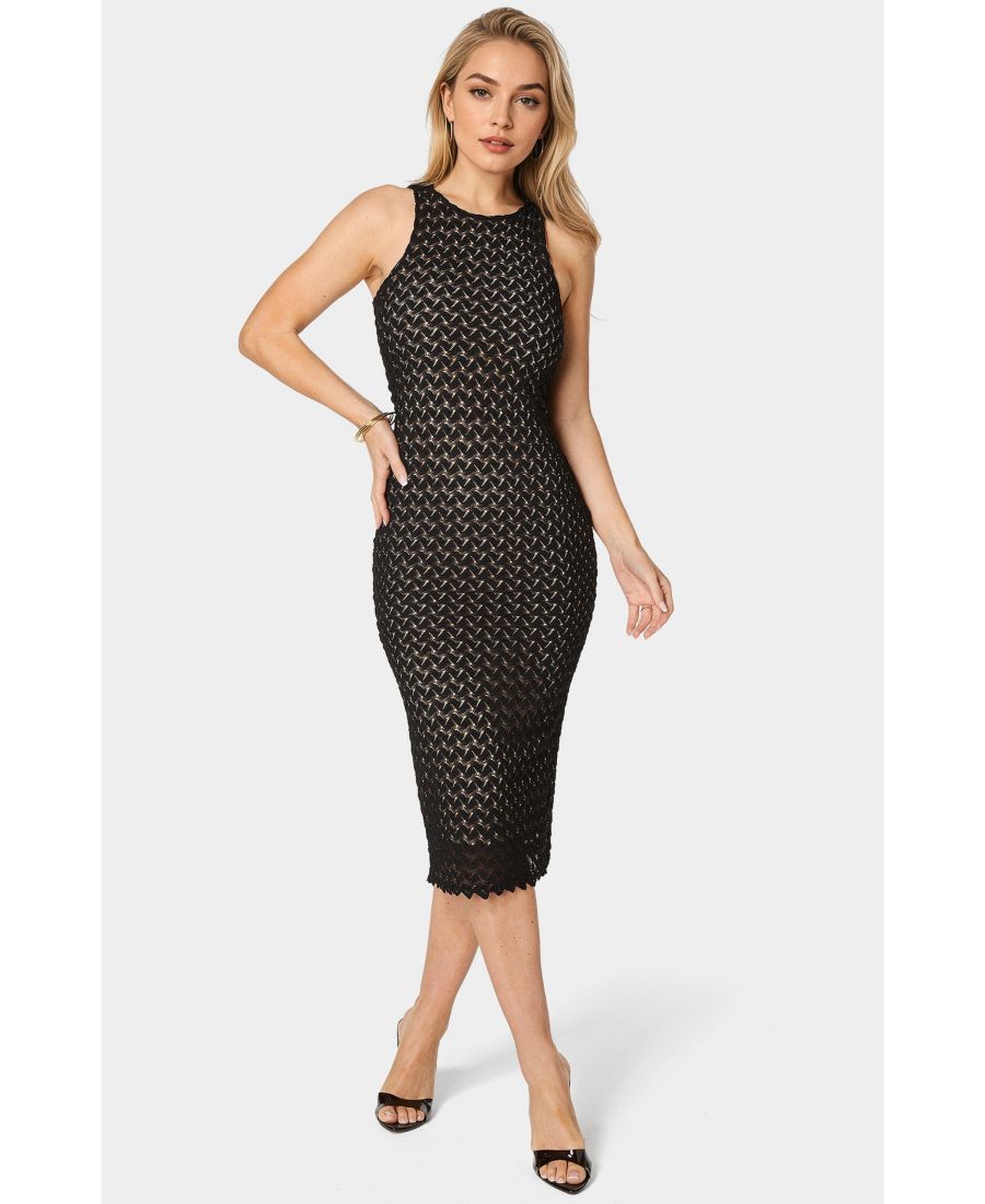 

Женское кружевное миди-платье с открытой спиной Bebe, Black nude