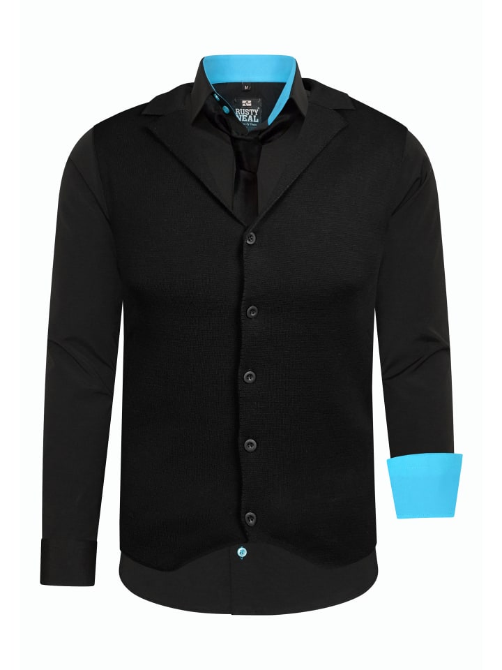 

Рубашка с жилетом и галстуком, комплект из 3 предметов, черный/бирюзовый Rusty Neal