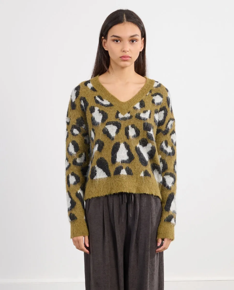 

Женский джемпер с длинным рукавом с животным принтом Lili Sidonio, горчичный