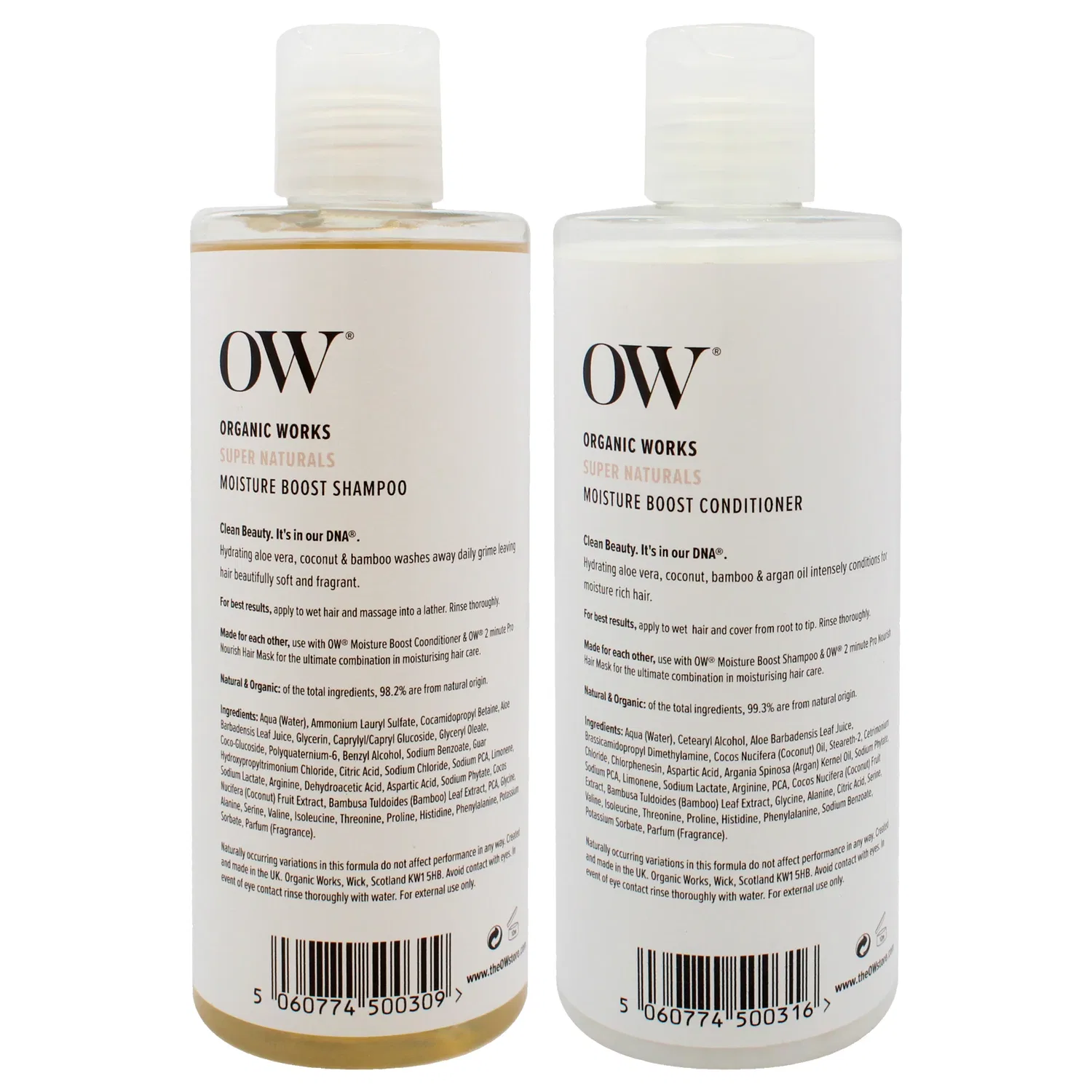 Набор Super Naturals Moisture Boost Kit от Organic Works для мужчин и женщин - комплект из 2 предметов: шампунь 300 мл и кондиционер 300 мл, белый — фото 2