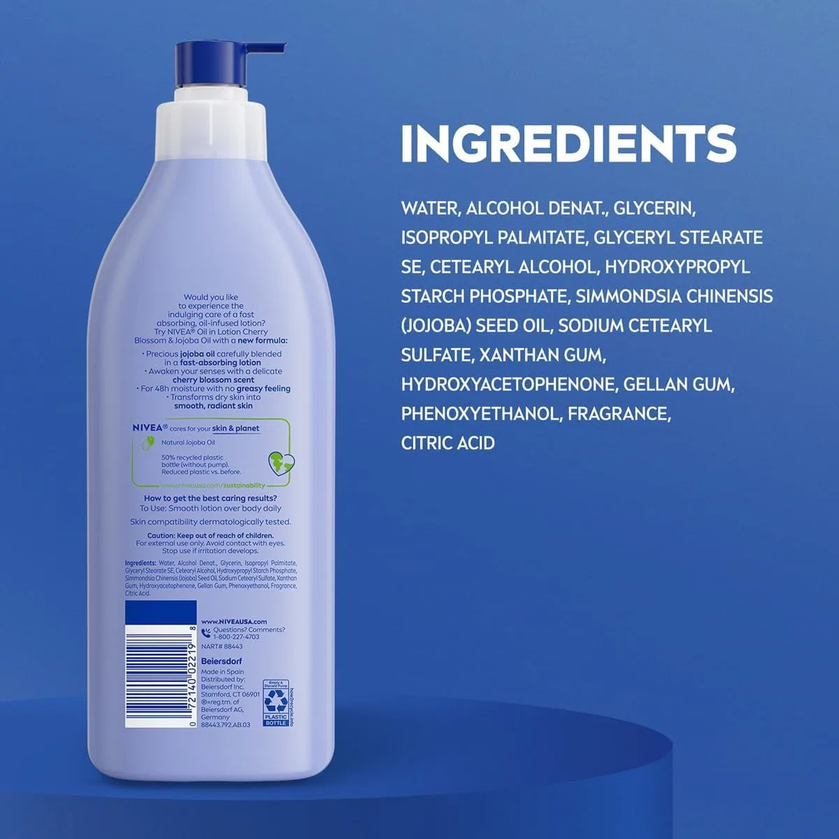 Лосьон для тела Nivea с маслом жожоба и ароматом вишни, 500 мл, набор 3 шт. — фото 2