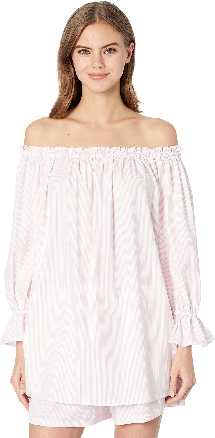 

Пуловер WAYF Freeman Long Sleeve Off Shoulder Tunic, цвет Pink Pinstripe