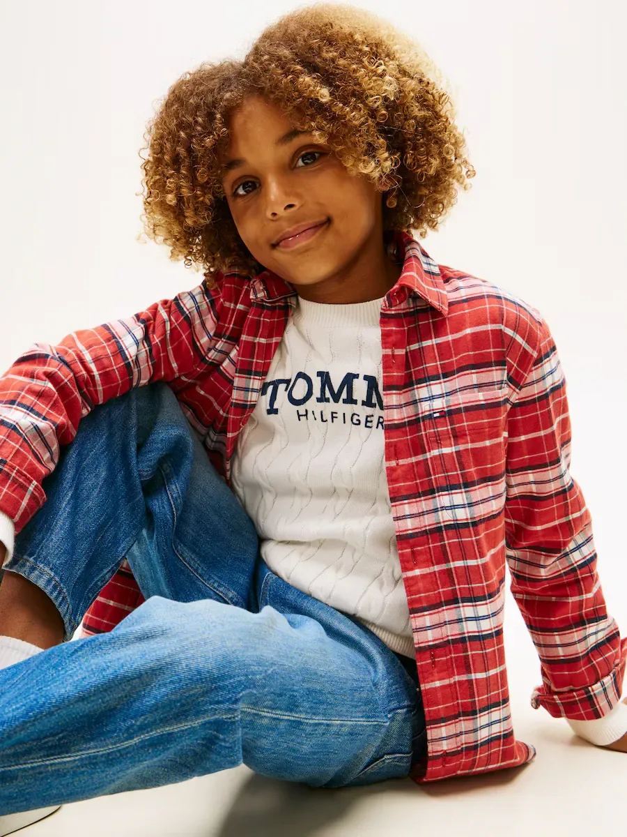 Детская рубашка в клетку из фланели Tommy Hilfiger, красный — фото 3