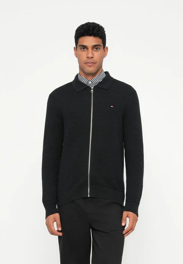 Кардиган-Поло из фактурной вязки с застежкой-молнией Tommy Hilfiger, Black