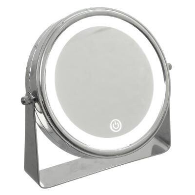 Косметическое зеркало со светодиодной подсветкой, круглое, стоячее, 5five Simple Smart, серебро — фото 2
