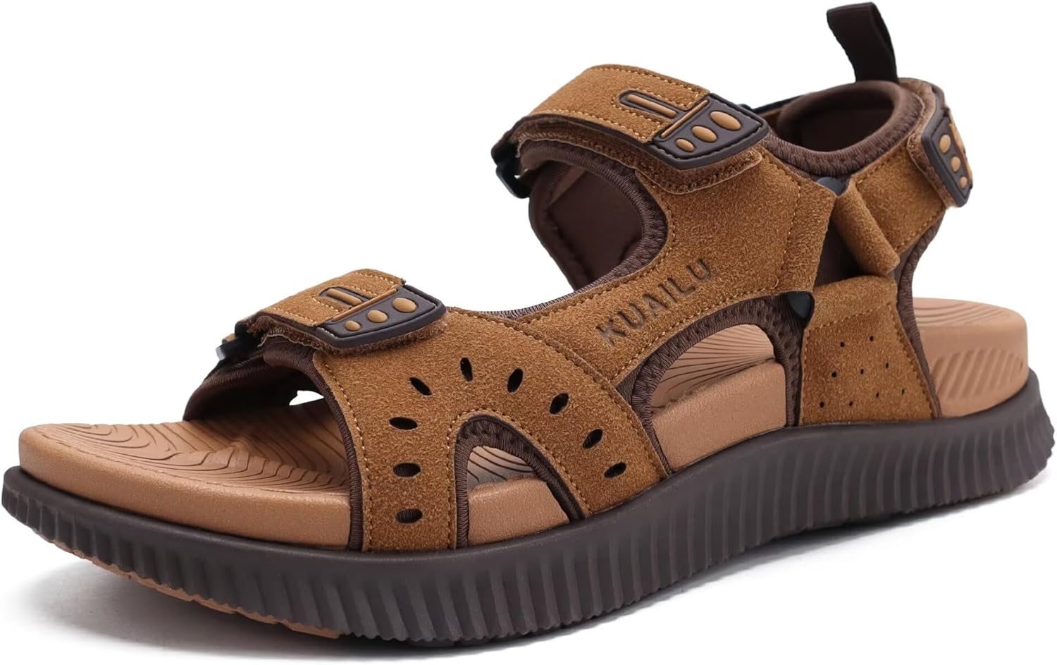 

Мужские сандалии для походов KuaiLu с поддержкой свода стопы, спортивные, для восстановления, для ходьбы, летние повседневные сандалии с толстой подошвой, для пляжа и воды, размер 7-15, коричневый/хаки