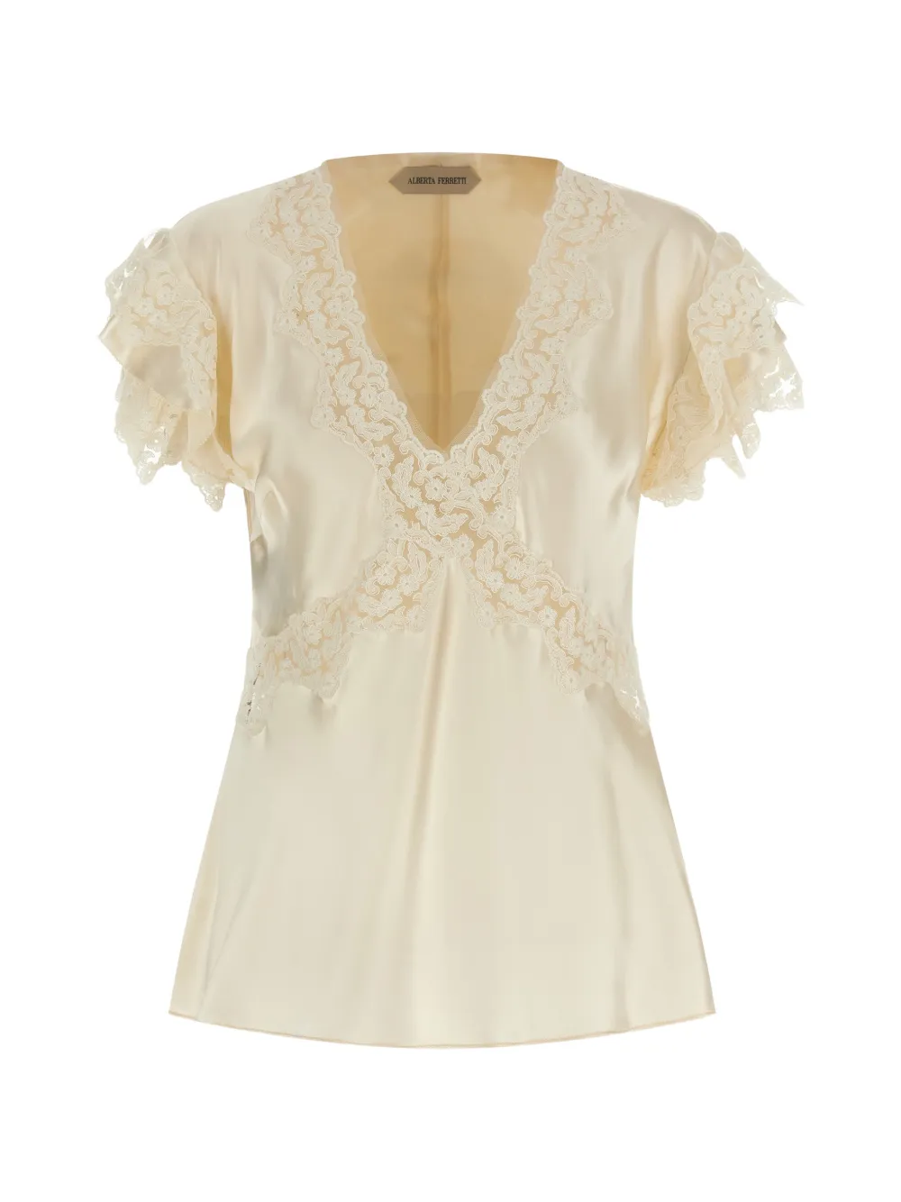 

Кружевная блузка с оборками Alberta Ferretti, бежевый