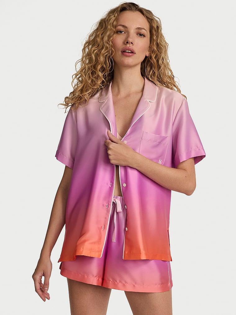 

Короткий пижамный комплект из глянцевого атласа с эффектом омбре Victoria'S Secret, pink ombre