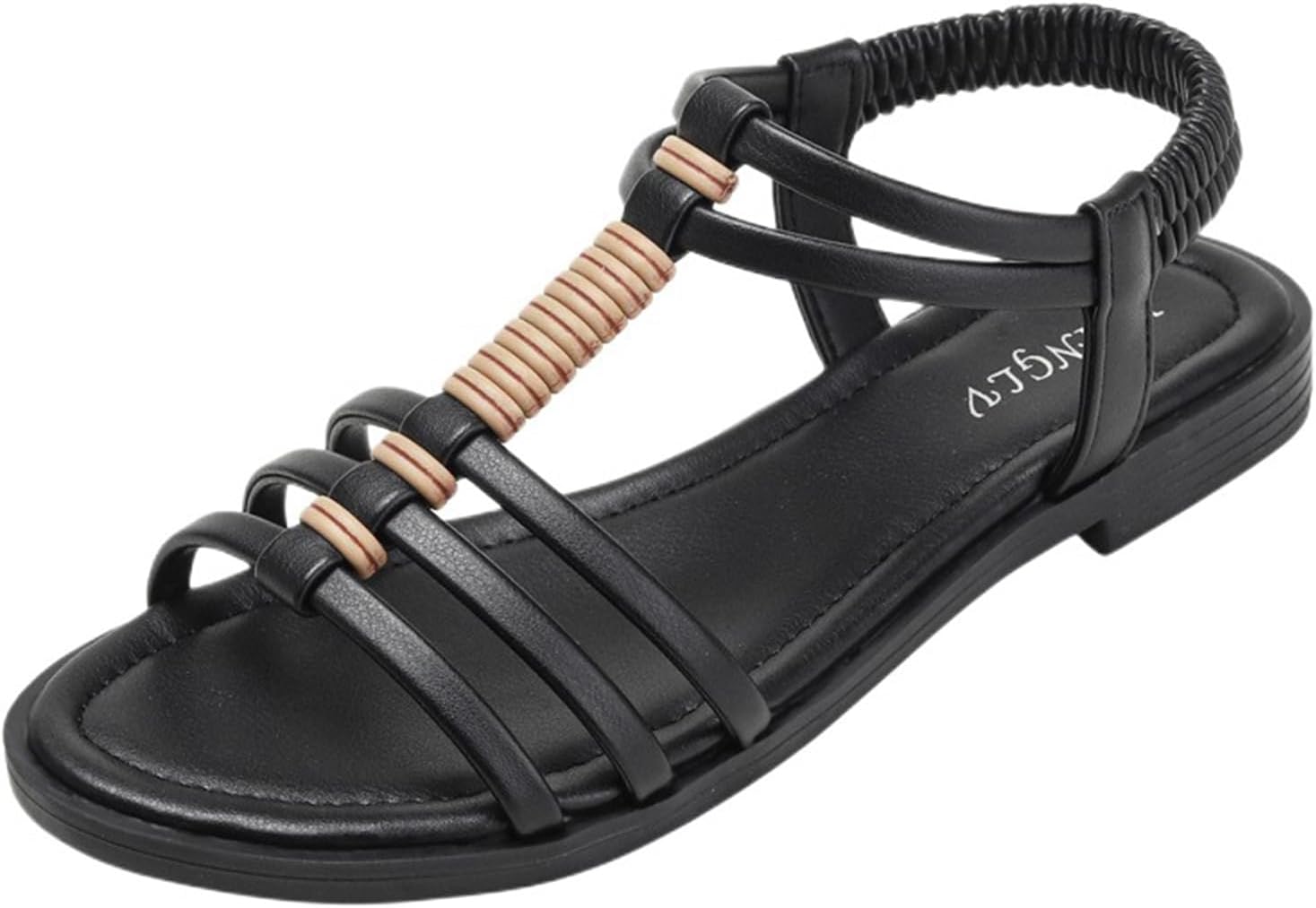 

Женские плоские сандалии Элегантные летние удобные сандалии с ремешком на щиколотке, повседневные сандалии с эластичным ремешком, с легким надеванием, модные пляжные сандалии для прогулок, комфортные в течение всего дня Generic, черный