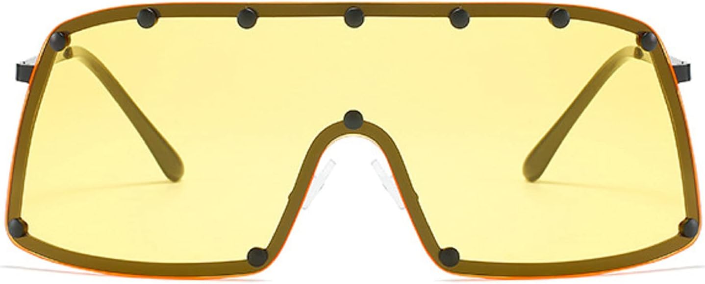 

Солнцезащитные очки One Piece Full Rivet Shield для женщин, роскошные солнцезащитные очки из сплава большого размера в стиле панк для мужчин, ретро-хип-хоп, зеркальные солнцезащитные очки mincl, Yellow