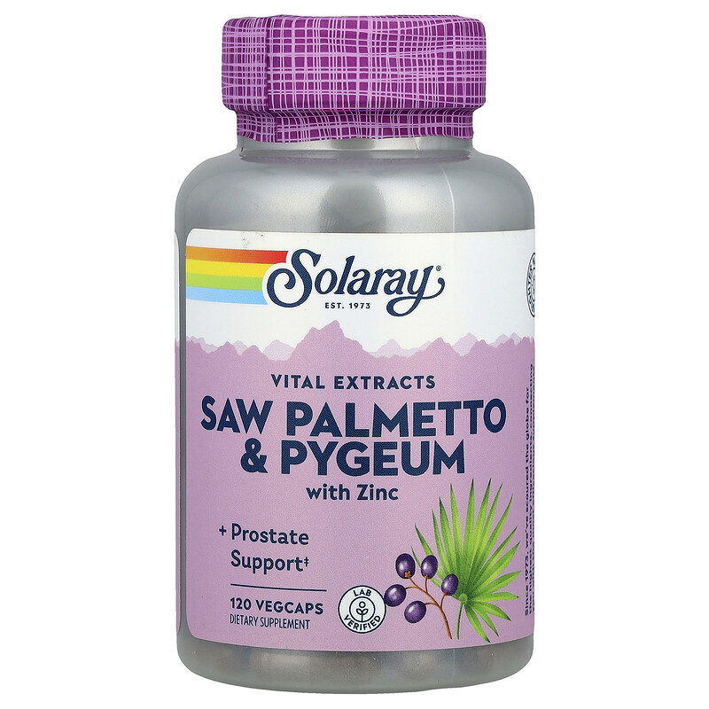 

Solaray, Vital Extracts, сереноа и пигеум с цинком, 120 растительных капсул
