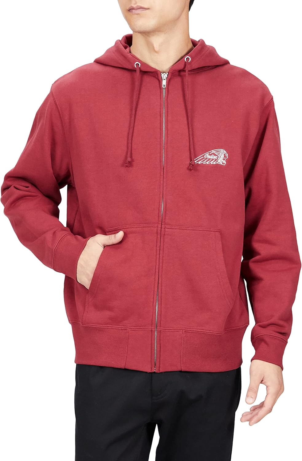 

Индейская толстовка с капюшоном, базовая толстовка на молнии, логотип Head Mark Indian, красный/бордовый