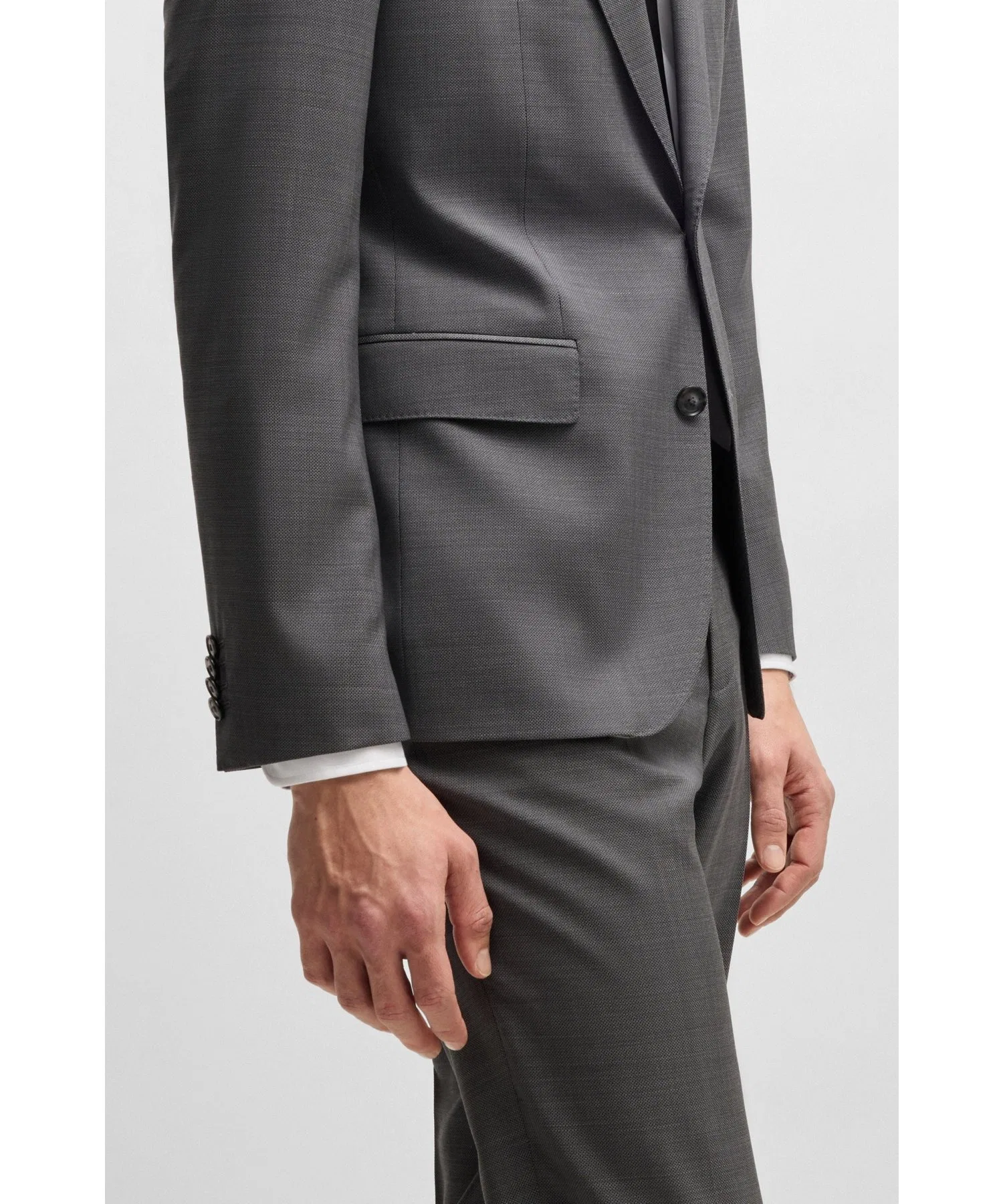 Мужской пиджак BOSS Slim Fit из шерсти с микро-узором серый — фото 3