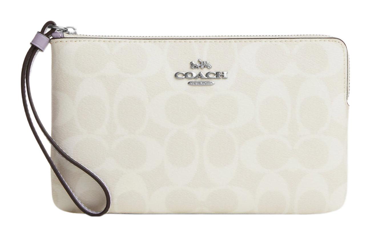 

COACH Женская белая клатч-кошелек с угловой молнией из гладкой кожи и прорезиненной ткани