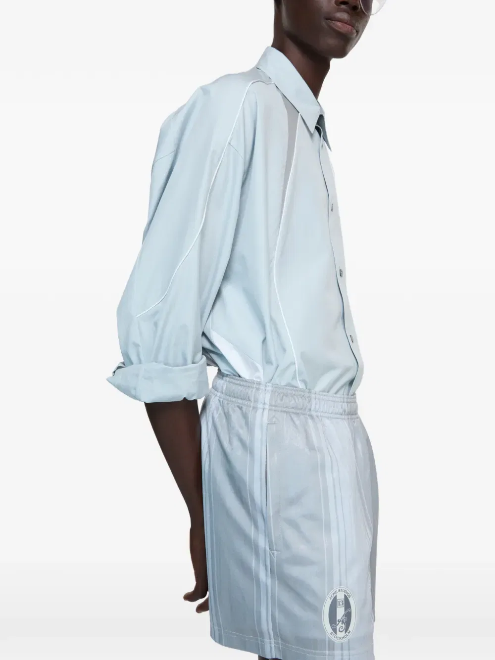 Шорты в полоску с логотипом Acne Studios, синий — фото 4