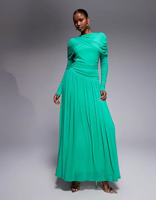 

Платье макси со сборками и плиссированной юбкой-кейпом с длинными рукавами Daska