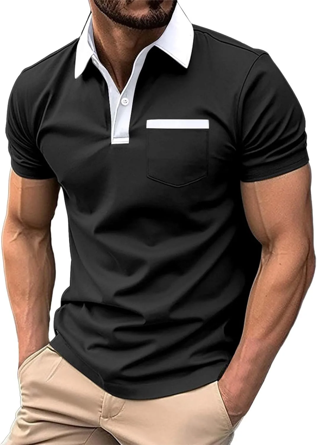 

Мужская летняя поло с коротким рукавом, контрастный цвет, Slim Fit xoxingysm