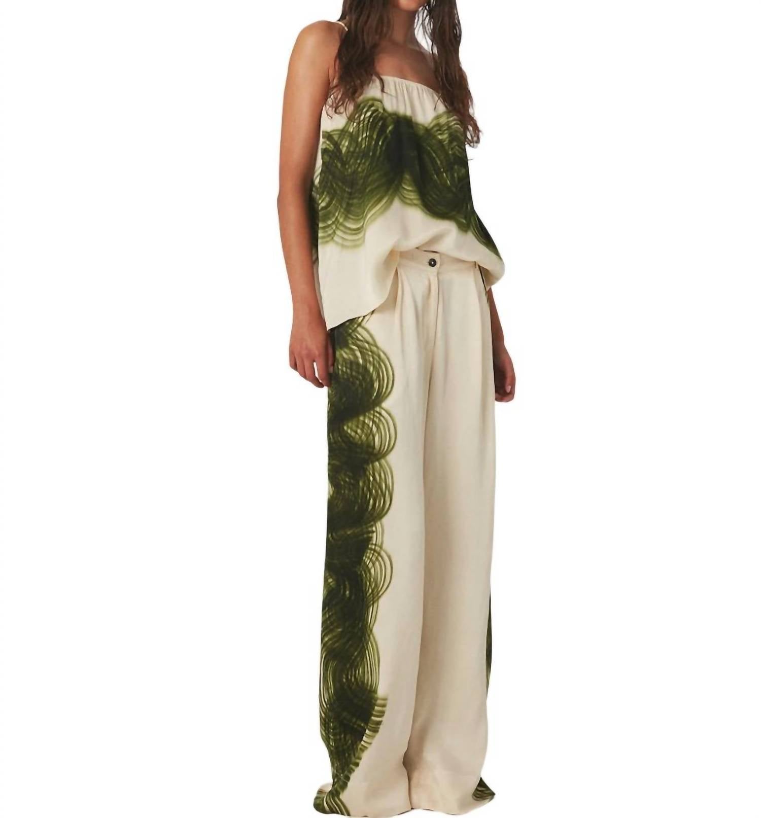 

Широкие брюки Briana Swirl Pleat в цвете Olive Chalk Combo Rabens Saloner