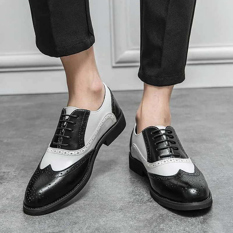 

HuitJours Мужские классические черные туфли броги с крыльями, шнуровка, дерби, гэтсби, пром, модные оксфорды, белый