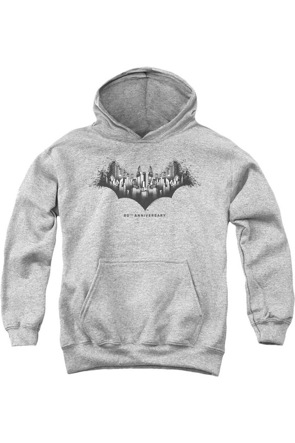 

Батмен Готэм Шилд детская толстовка с капюшоном на молнии Gildan, Athletic Heather