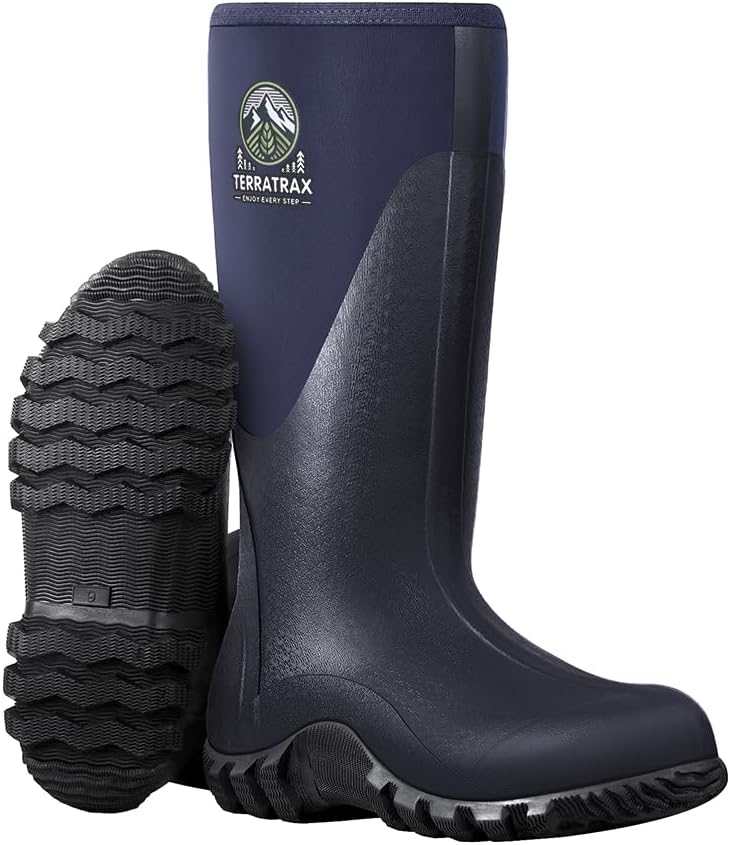 

Мужские водонепроницаемые резиновые сапоги TerraTrax для дождя и работы - прочные, с 6 мм неопреновой изоляцией, идеально подходят для рыбалки, охоты и фермерства, синий