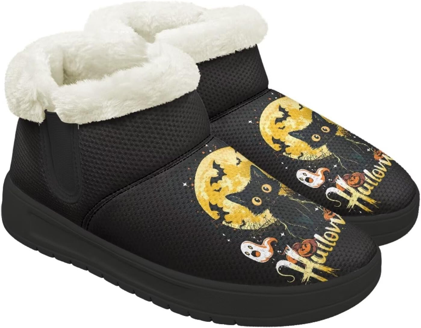 

Женские и мужские зимние ботинки Forchrinse на Хэллоуин с меховой подкладкой, модные теплые ботильоны, черный