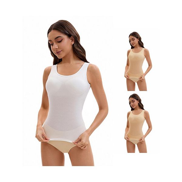 

Комплект из 3 женских маечек на широких бретелях со встроенными бюстгальтерами с подкладкой, повседневные топы Inspire Chic, Beige White