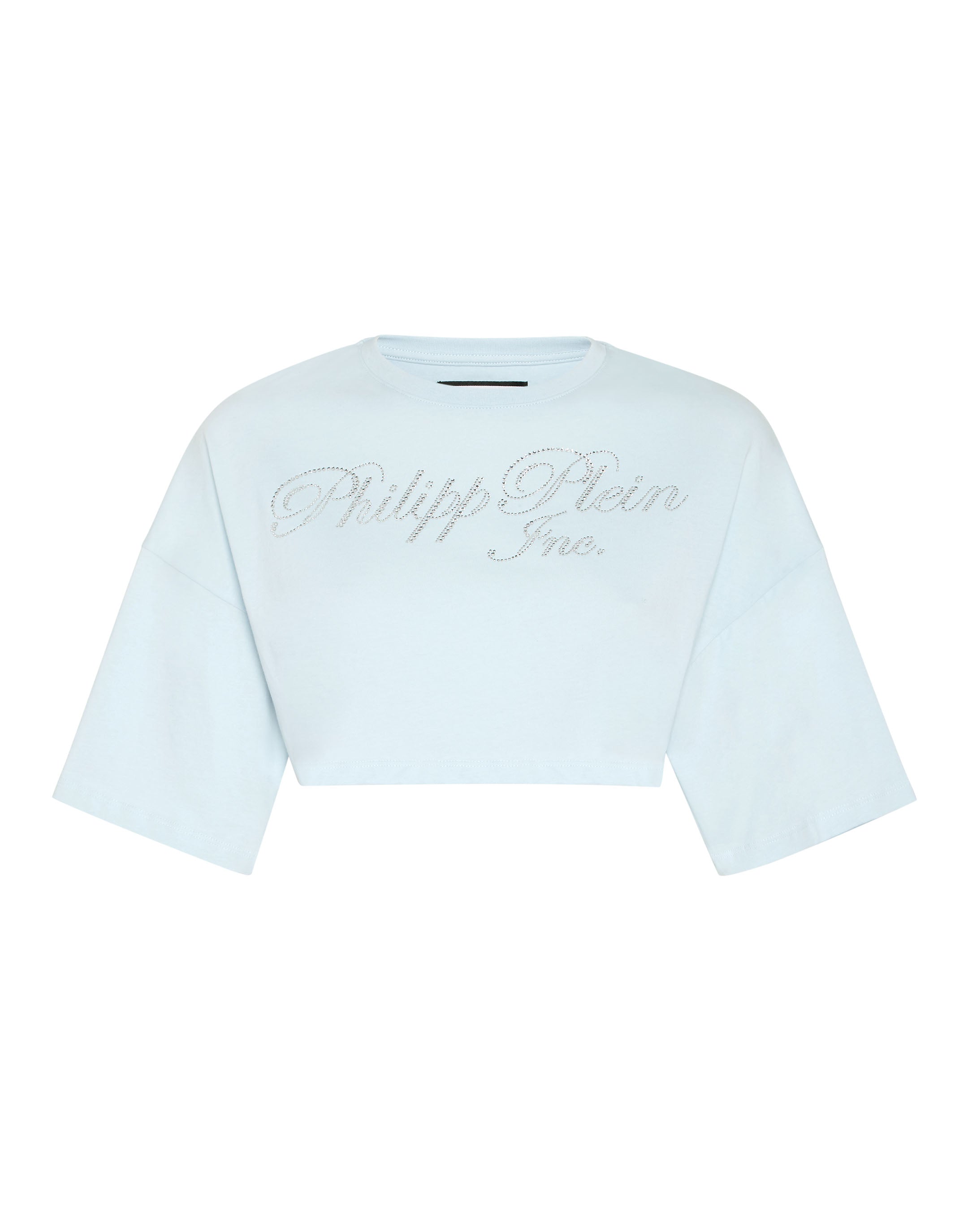 

Укороченная футболка со стразами Philipp Plein TM, светло-голубой