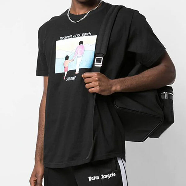 Футболка fw19 week 1 heaven and earth tee printing short sleeve black Supreme, черный — фото 3