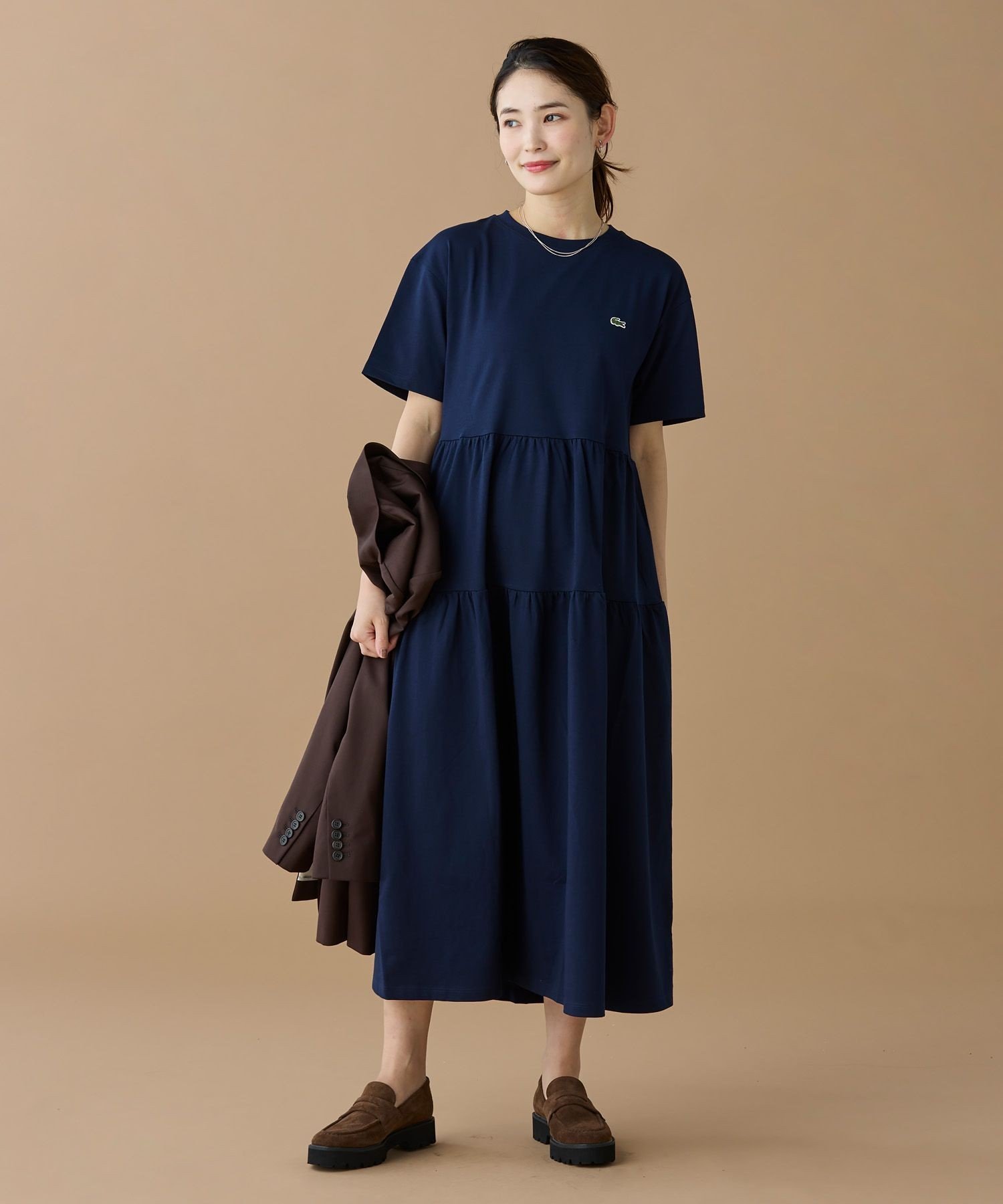 Платье LACOSTE макси, многослойное, хлопок, Navy — фото 2