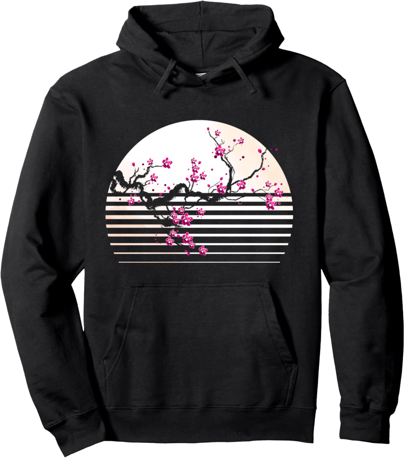 

Худи в японском стиле ретро с изображением цветущей сакуры и заката Beautiful Aesthetic Art Of Cherry Blossoms, черный