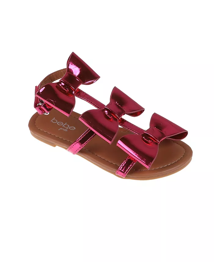 

Стильные и удобные сандалии на плоской подошве с большими бантами для девочек Bebe, розовый