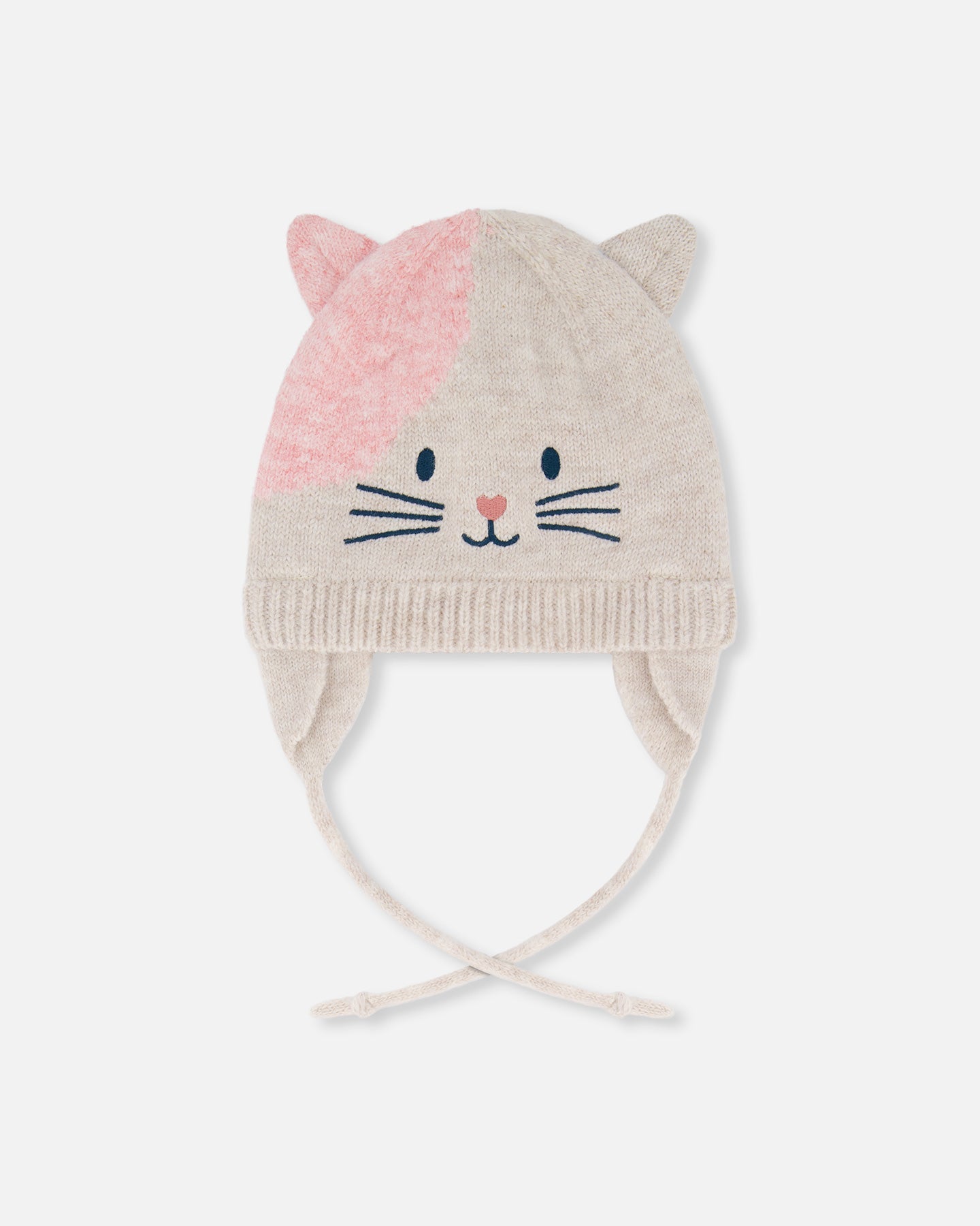 

Вязаная шапка с ушками в бежево-розовых тонах Deux par Deux