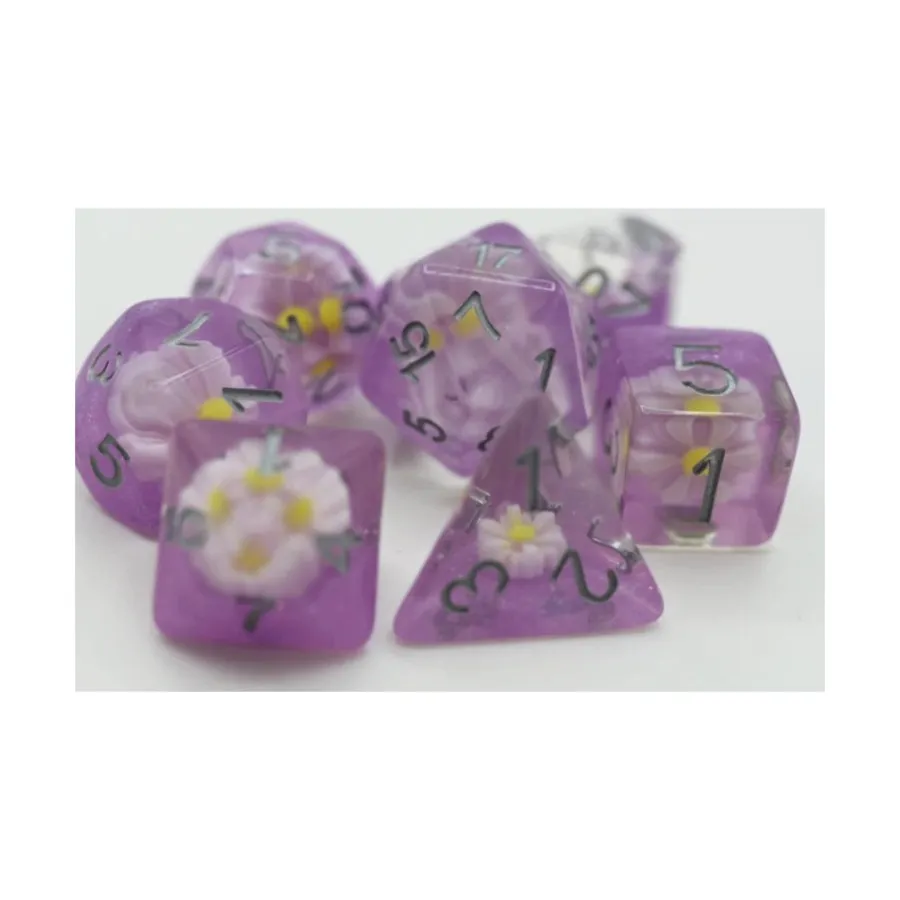 

Набор Poly — Lazy Daisy с серебром (7), Dice Sets - Resin/Acrylic - Blue, Green, & Purple (Foam Brain Games)