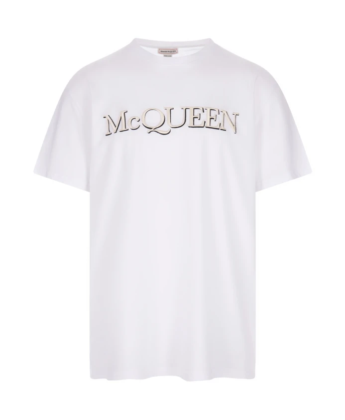 

Хлопковая футболка S с вышитой подписью Alexander Mcqueen, белый