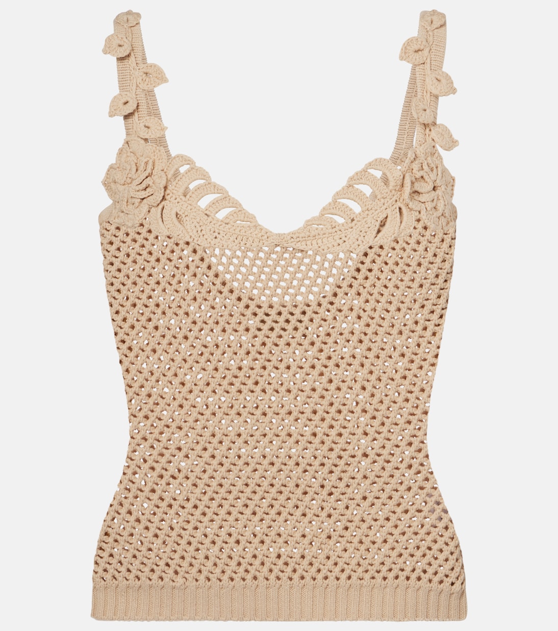 

Топ с цветочными аппликациями крючком из смесового хлопка Elie Saab, Sand Gazelle