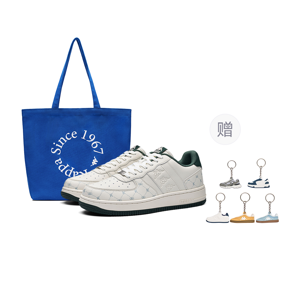 

Kappa Уличные авангардные скейтерские кеды унисекс классические белые с контрастной подошвой, цвет Classic White/Glass Green[Includes Canvas Bag+Keychain]