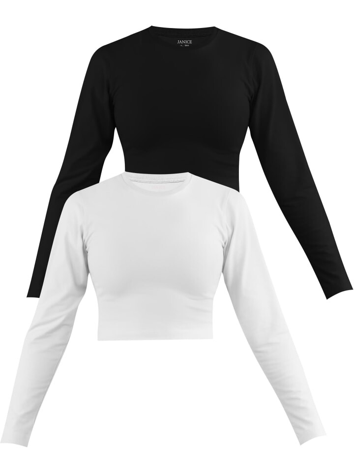 

Лонгслив Janice 2 x Damen crop Langarmshirt hochgeschlossen Noia, цвет Schwarz/Weiß