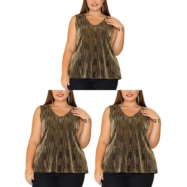 

Женский топ без рукавов с градиентом из блесток и пайеток plus size Agnes Orinda, 3Pcs Gold