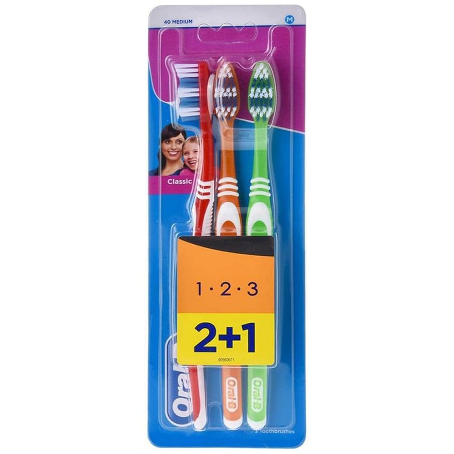 

Oral-B 1.2.3 Classic Care 40 Medium, зубная щетка, 3 шт.