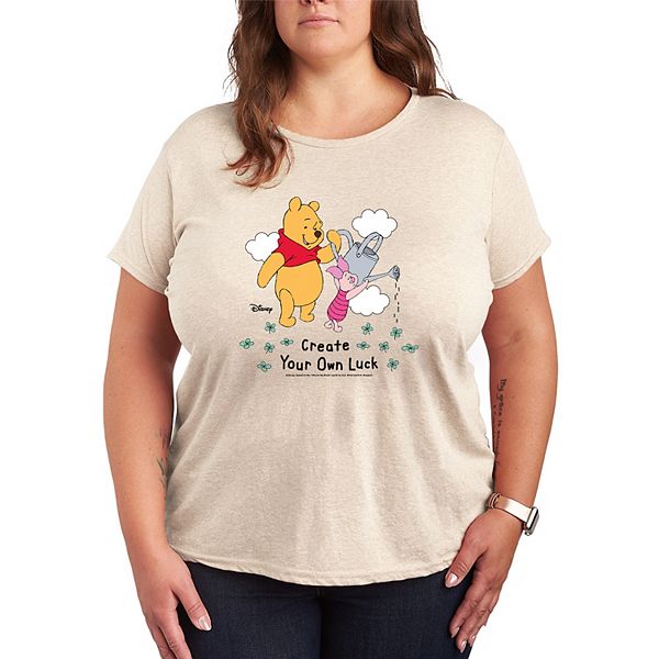 

Футболка с принтом Winnie the Pooh "Создай свою удачу" Plus size Disney, Beige