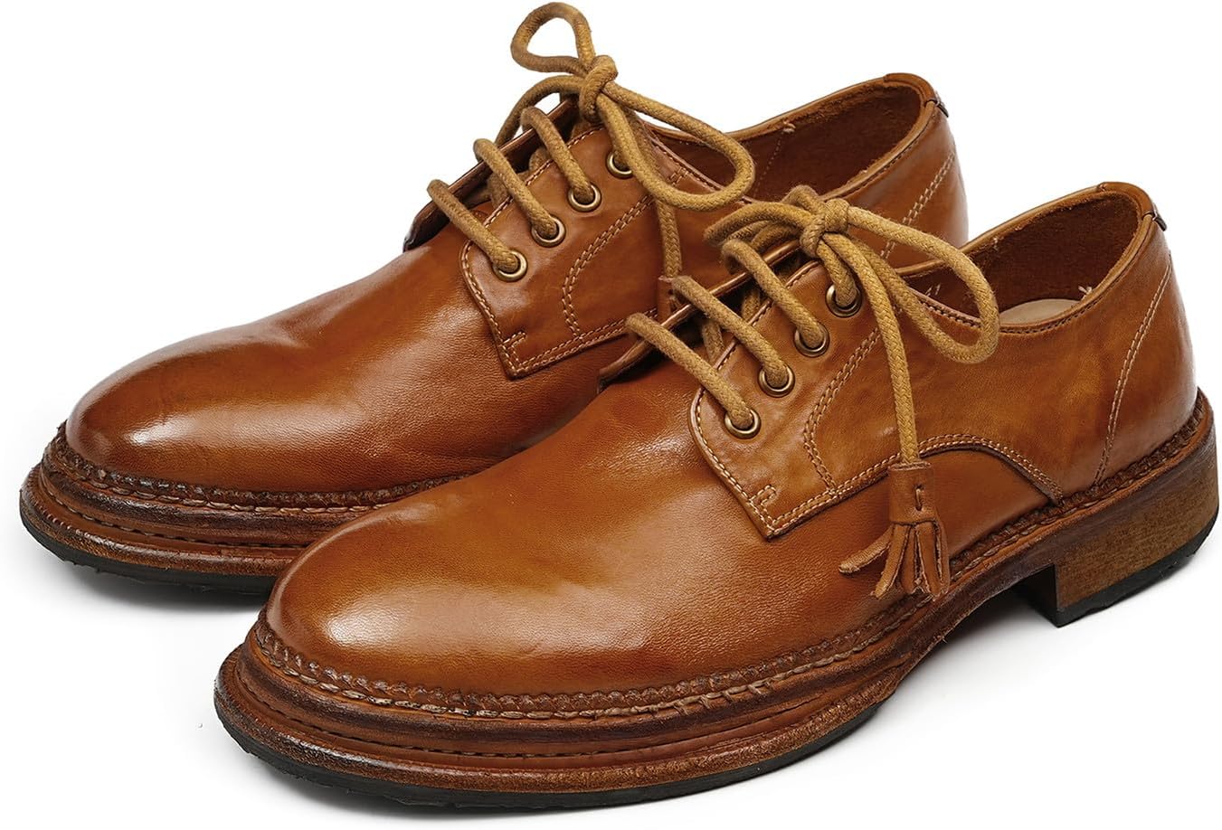 

Мужские оксфорды Santimon из натуральной конской кожи - ручной работы, роскошные дерби, модные деловые, повседневные и свадебные туфли с дышащей подкладкой, прошивка Goodyear, коричневый