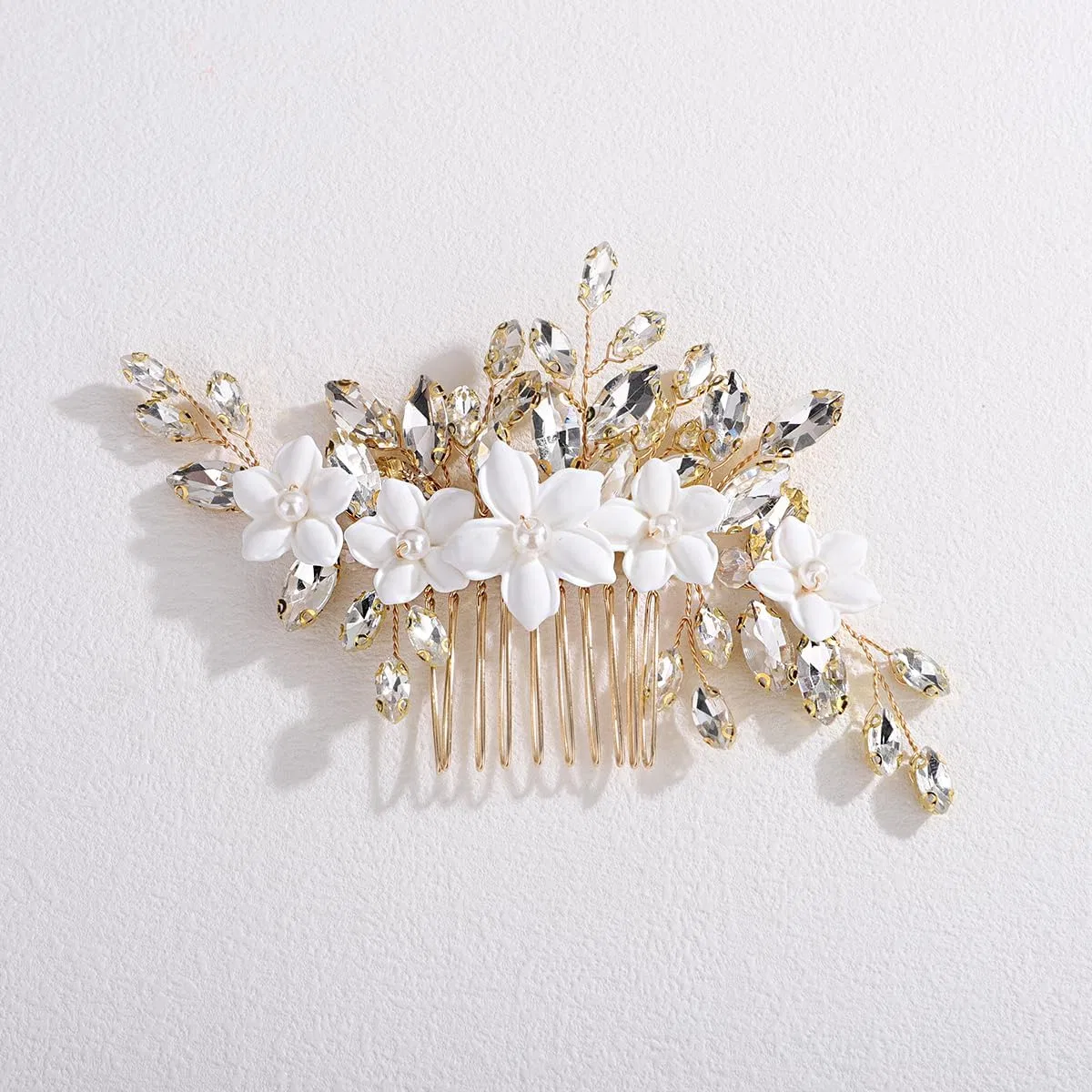 Гребень для волос с кристаллами и цветами Xerling, золотой