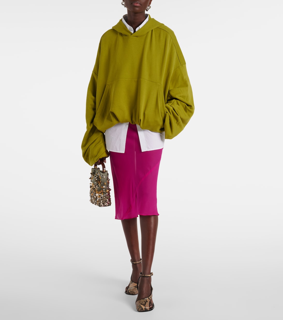 Юбка миди из смесового шелкового атласа Dries Van Noten, фуксия — фото 2