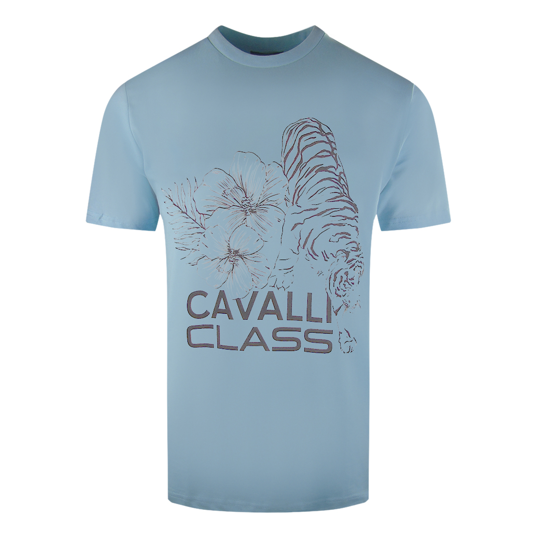 

Яркая футболка с цветочным тигровым узором Cavalli Class, синий