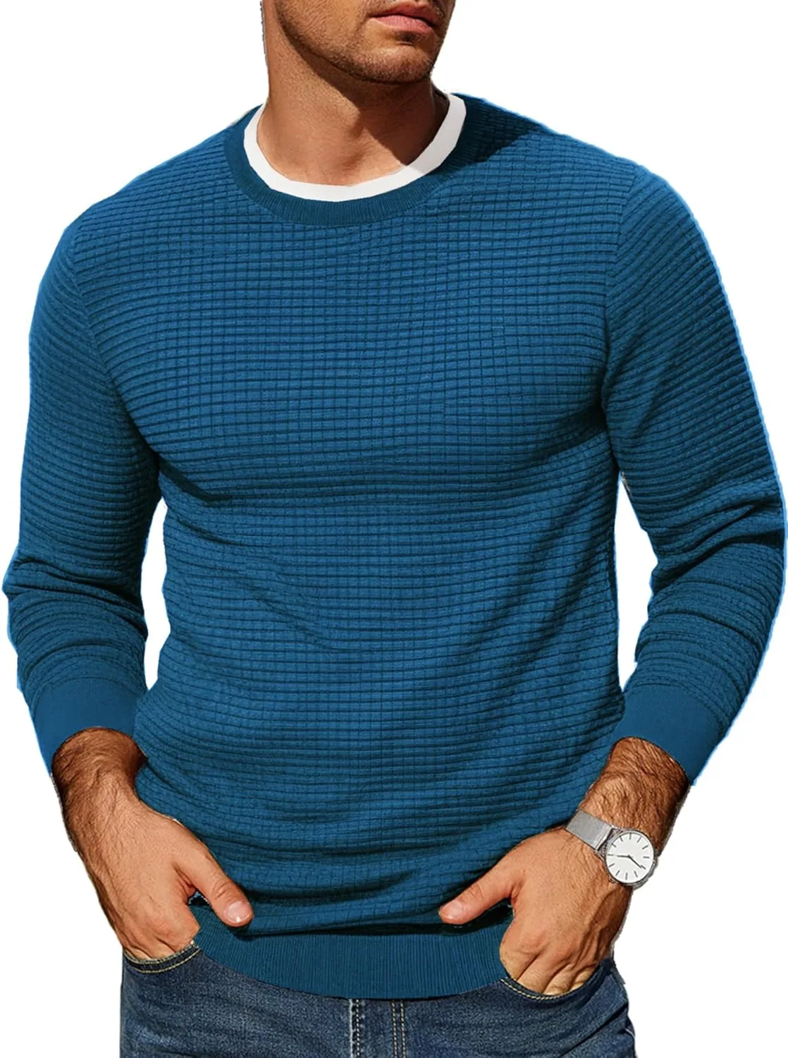 

COOFANDY мужской свитер с вафельной вязкой