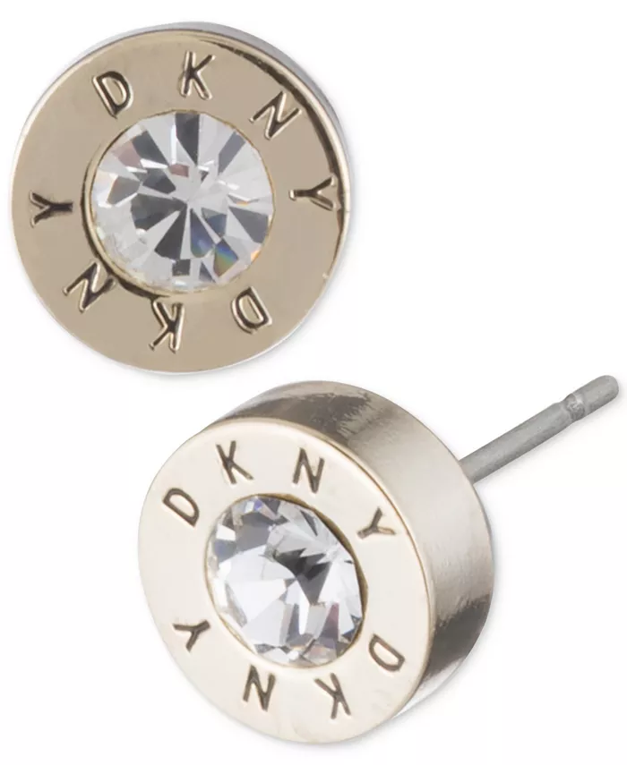 

Серьги-гвоздики с кристаллами и логотипом DKNY, золотой