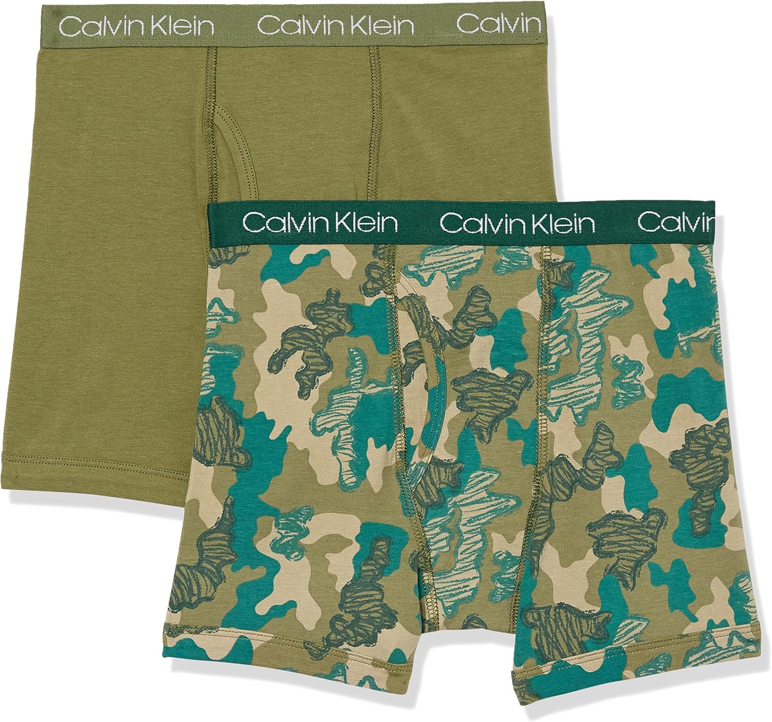 

Нижнее белье Calvin Klein для мальчиков, современные хлопковые трусы-боксеры разных цветов, упаковка из 2 шт., Olive/Green Camo