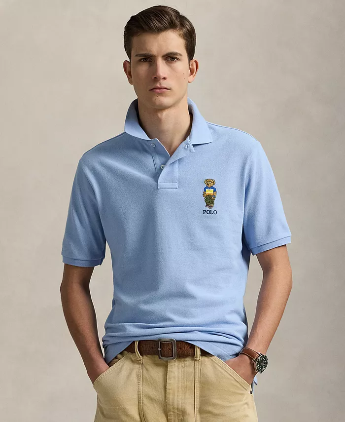 

Мужская классическая поло с медведем Polo Bear из сетчатой ткани Polo Ralph Lauren, синий