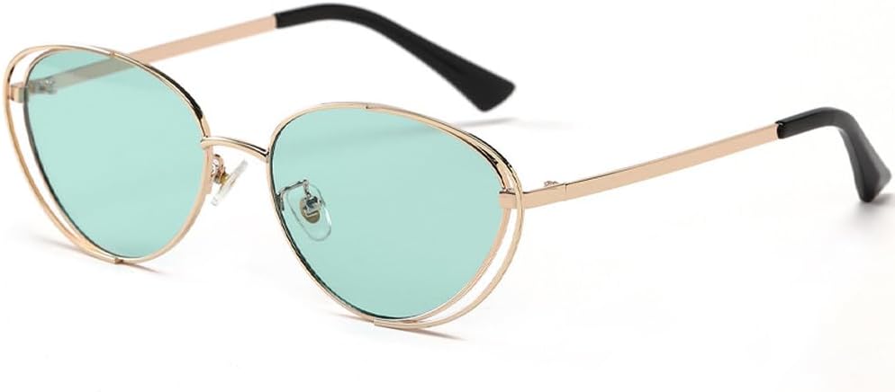 

Мужские солнцезащитные очки в двойной оправе в стиле панк, модель «кошачий глаз», женские ретро-очки с металлическим оправой, защита от ультрафиолета UV400 TKKTLLT, Gold Green